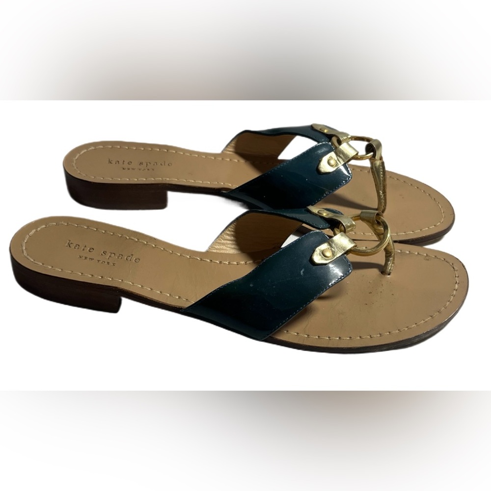 Kate Spade New York Flat Green Blue Gold Sandals Women Size 9.5 B Circle Accent